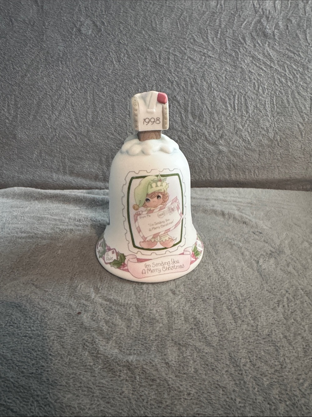 Precious Moments White Bell Figurine with Pink & Green Accents